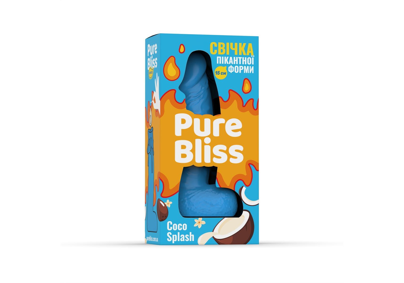 Свічка у формі фалоса Pure Bliss Blue Coco Splash з ароматом кокосового молока, 15 см