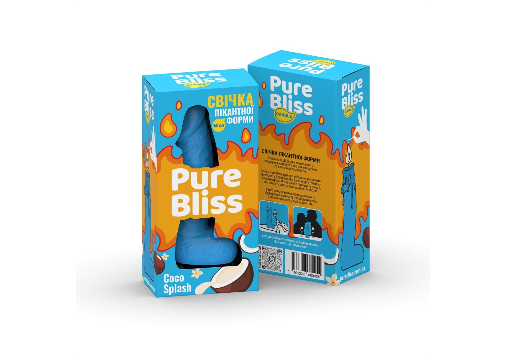 Свічка у формі фалоса Pure Bliss Blue Coco Splash з ароматом кокосового молока, 15 см