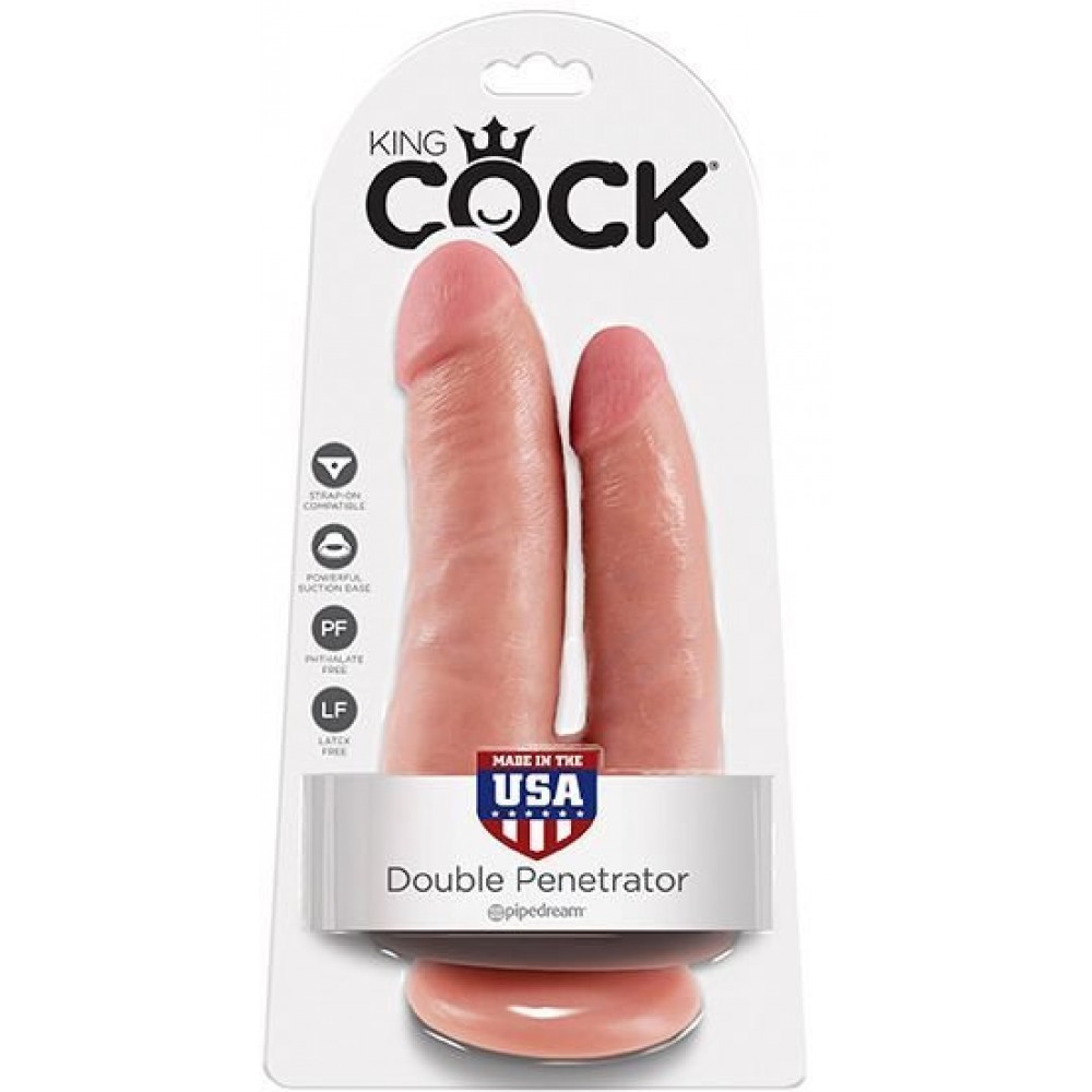 Фаллоимитатор двойной Pipedream King Cock реалистичный, на присоске, бежевый