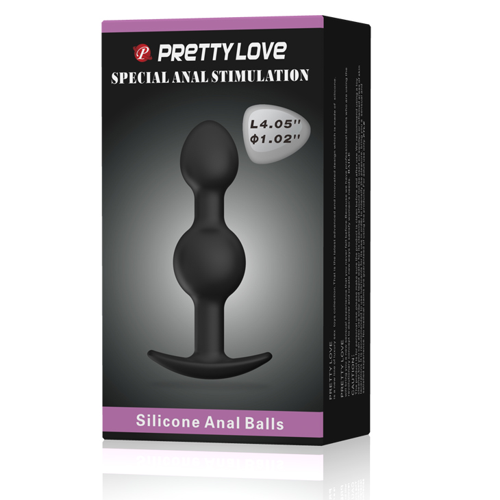Анальна пробка силіконова PRETTY LOVE Heavy Balls з двома кульками, чорна, 10.4 х 2.6 см