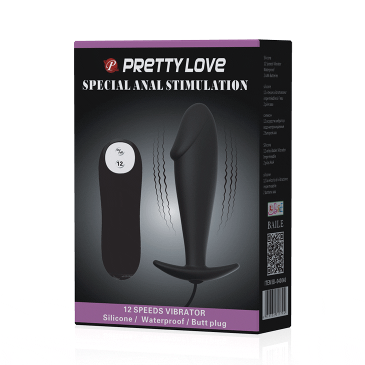 Анальна вібропробка Pretty Love з пультом, чорна, 10 х 3 см