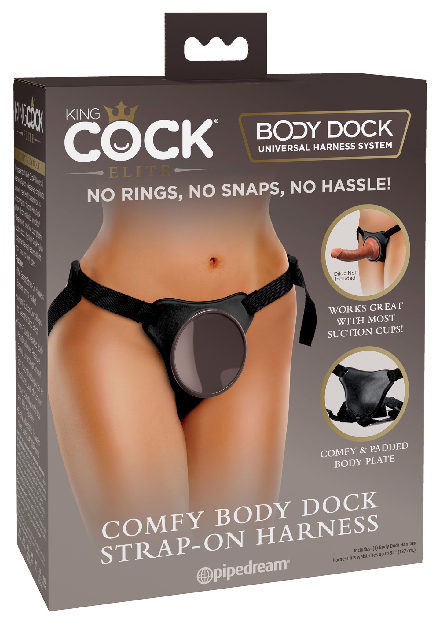 Крепление для страпона вакуумное Pipedream King Cock Elite Body Dock на ремнях, коричневое с черным