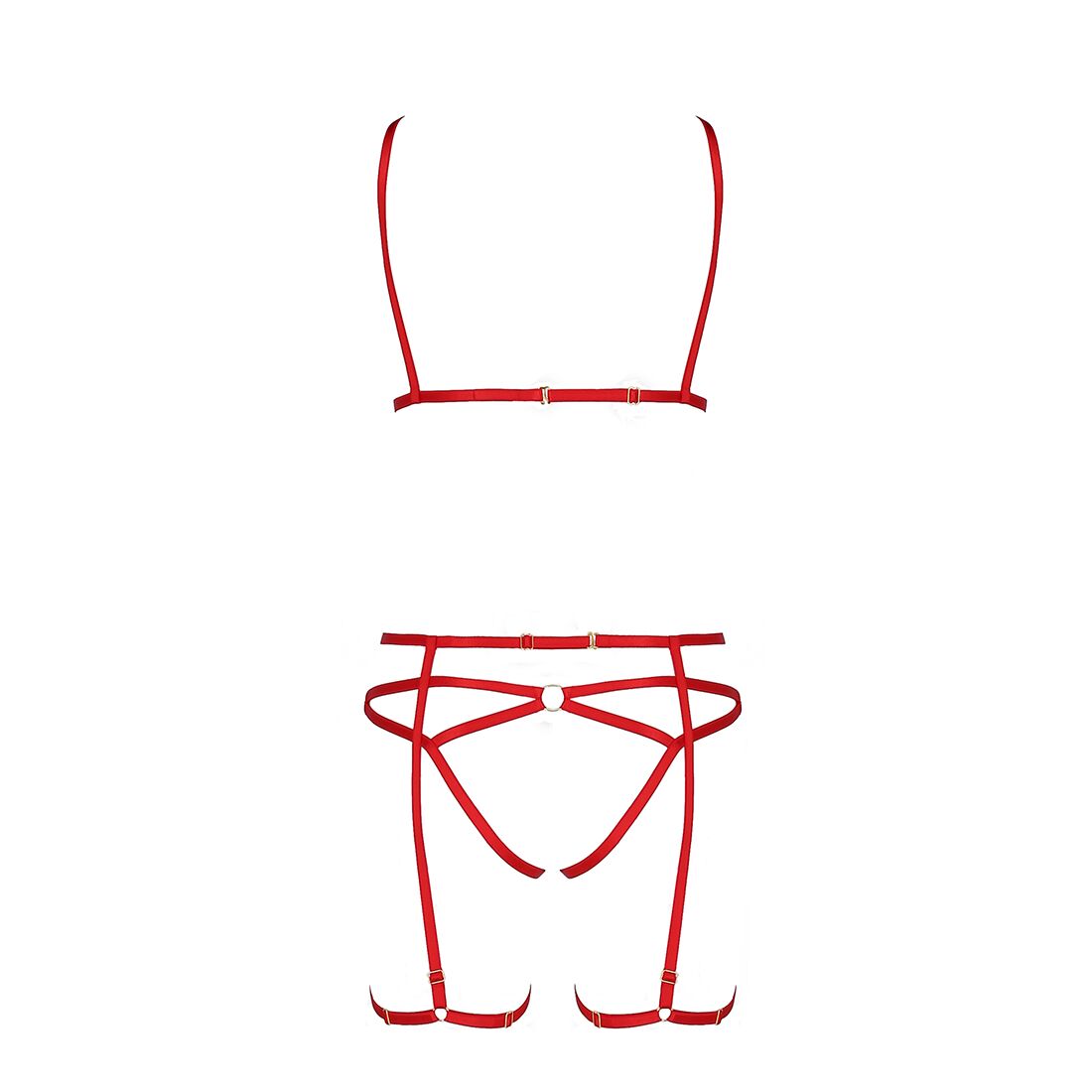 Комплект белья Passion Exclusive MAGALI SET OpenBra L/XL, red, стрэпы, лиф, трусики и пояс