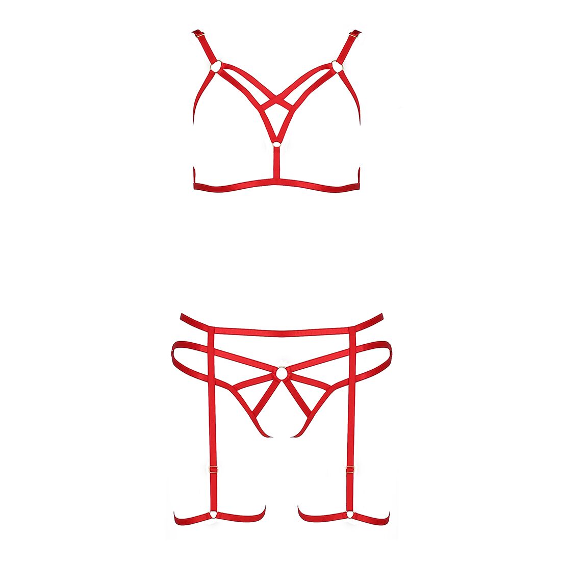 Комплект белья Passion Exclusive MAGALI SET OpenBra L/XL, red, стрэпы, лиф, трусики и пояс