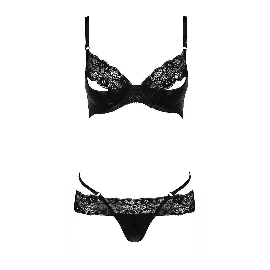 Комплект білизни Passion Exclusive NORTH SET S/M, black, ліф и трусики з елементами під латекс
