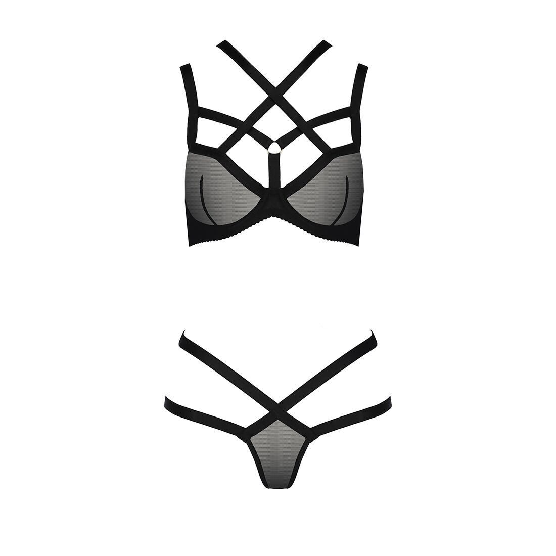 Комплект белья Passion Exclusive HAGAR SET L/XL, black, стрэпы, трусики и лиф