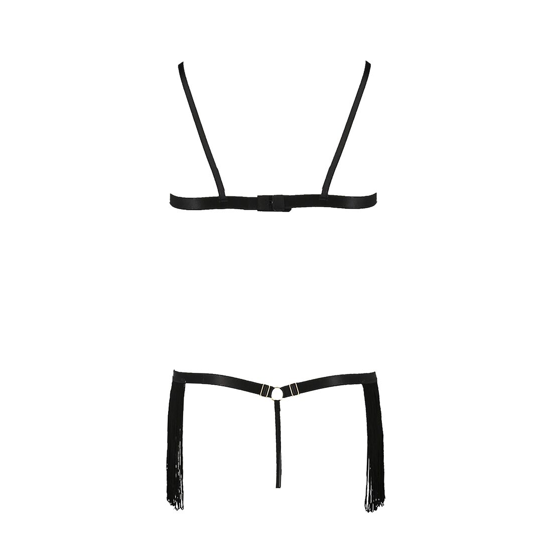 Комплект білизни Passion Exclusive KASSANDRA SET OpenBra S/M black, ліф з бахроми, трусики-спідниця