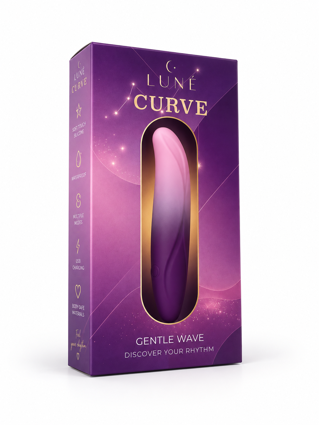 Віброкуля CURVE LUNE з вигнутим кінчиком та 10 режимами вібрації, фіолетово-рожевий градієнт