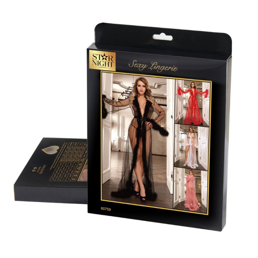 Пенюар довгий з окантовкою хутром та атласним поясом Star Night Nightgown червоний, XS-S