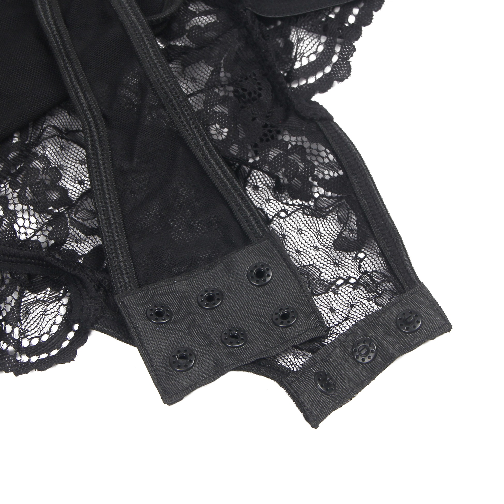 Боди кружевное Star Night с доступом и гартером, черное, XL-XXL