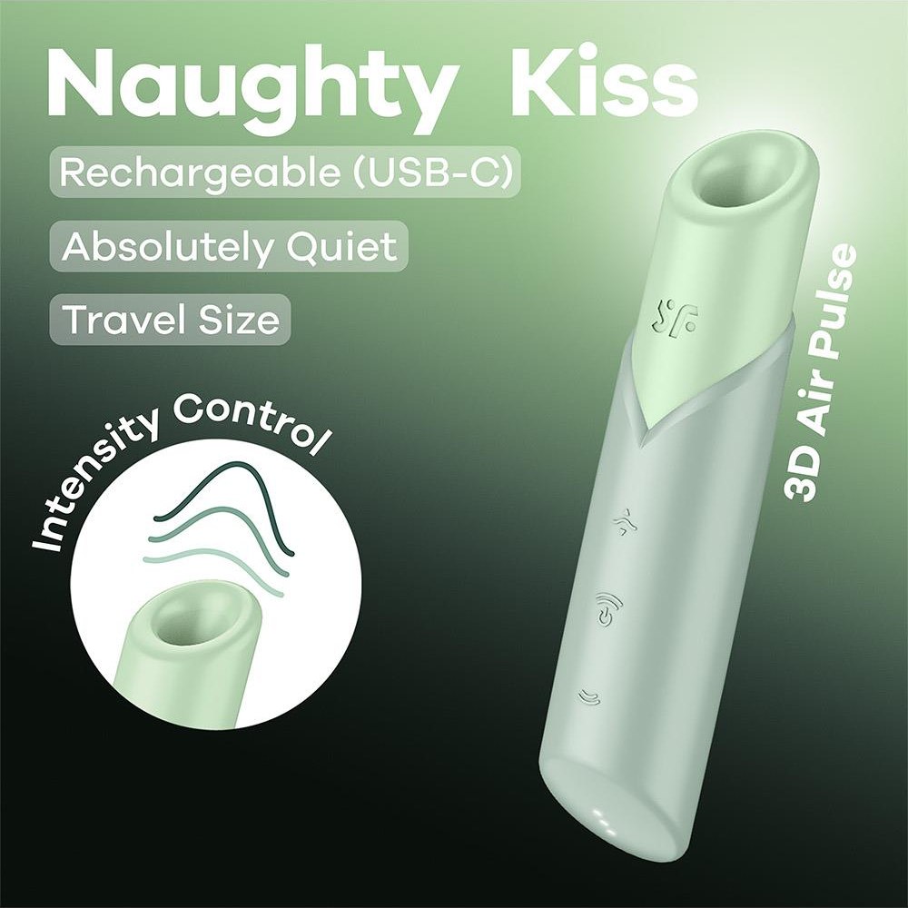 Вакуумний стимулятор Satisfyer Naughty Kiss для клітора, зелений, 12 × 2,7 см