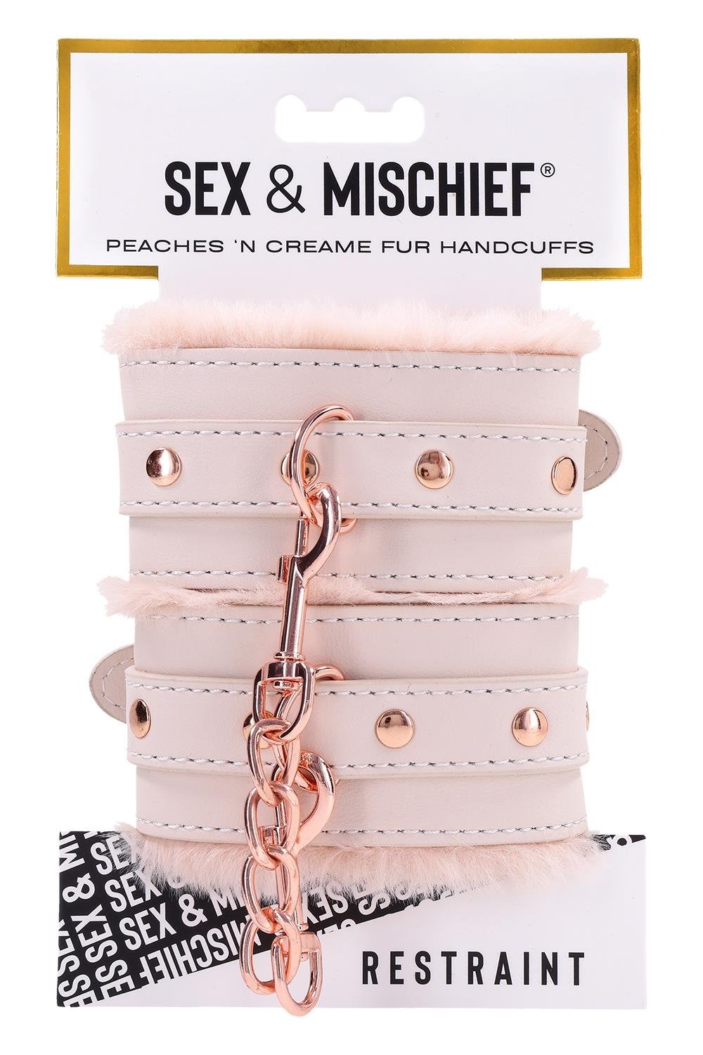 Наручники з хутром Sex & Mischief Peaches'n CreaMe з металевою фурнітурою, рожеві