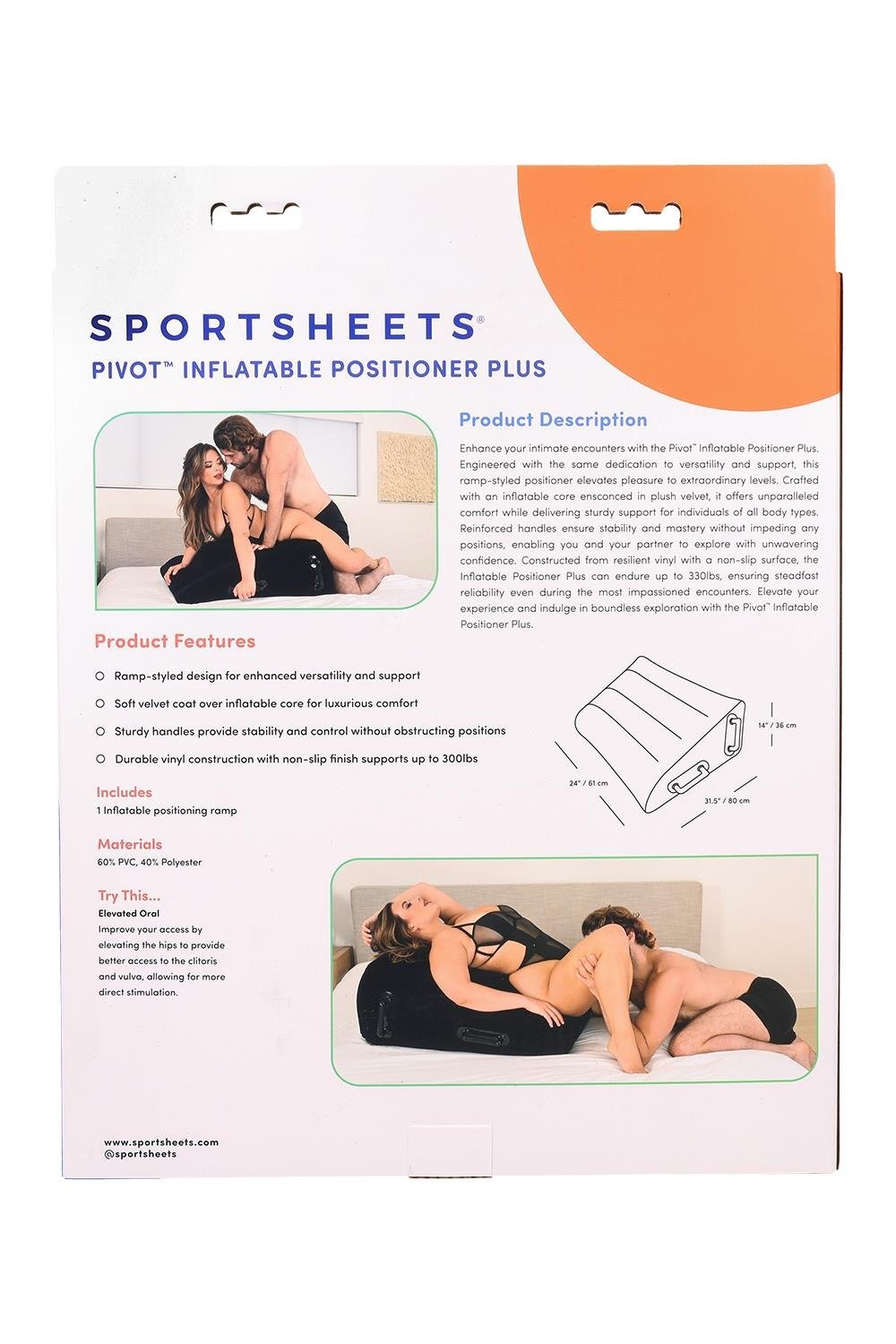 Подушка для сексу Sportsheets Pivot надувна, чорна, 80 см