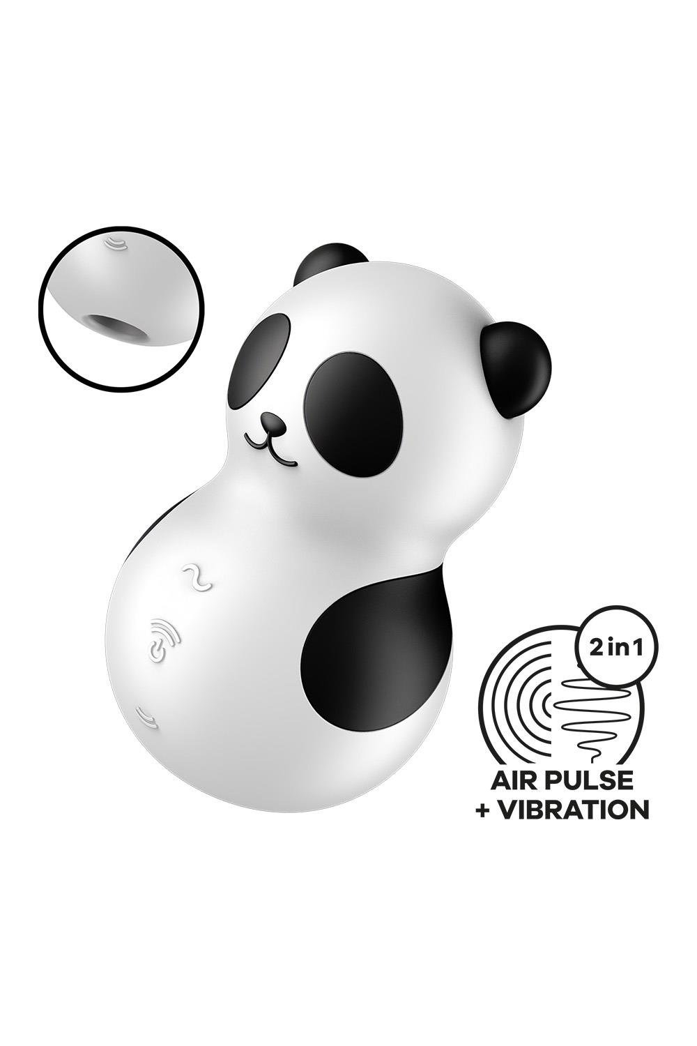 Вакуумний стимулятор із вібрацією Satisfyer Pocket Panda чорно-білий, 8.9 см