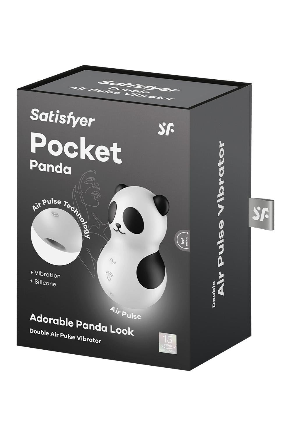 Вакуумний стимулятор із вібрацією Satisfyer Pocket Panda чорно-білий, 8.9 см