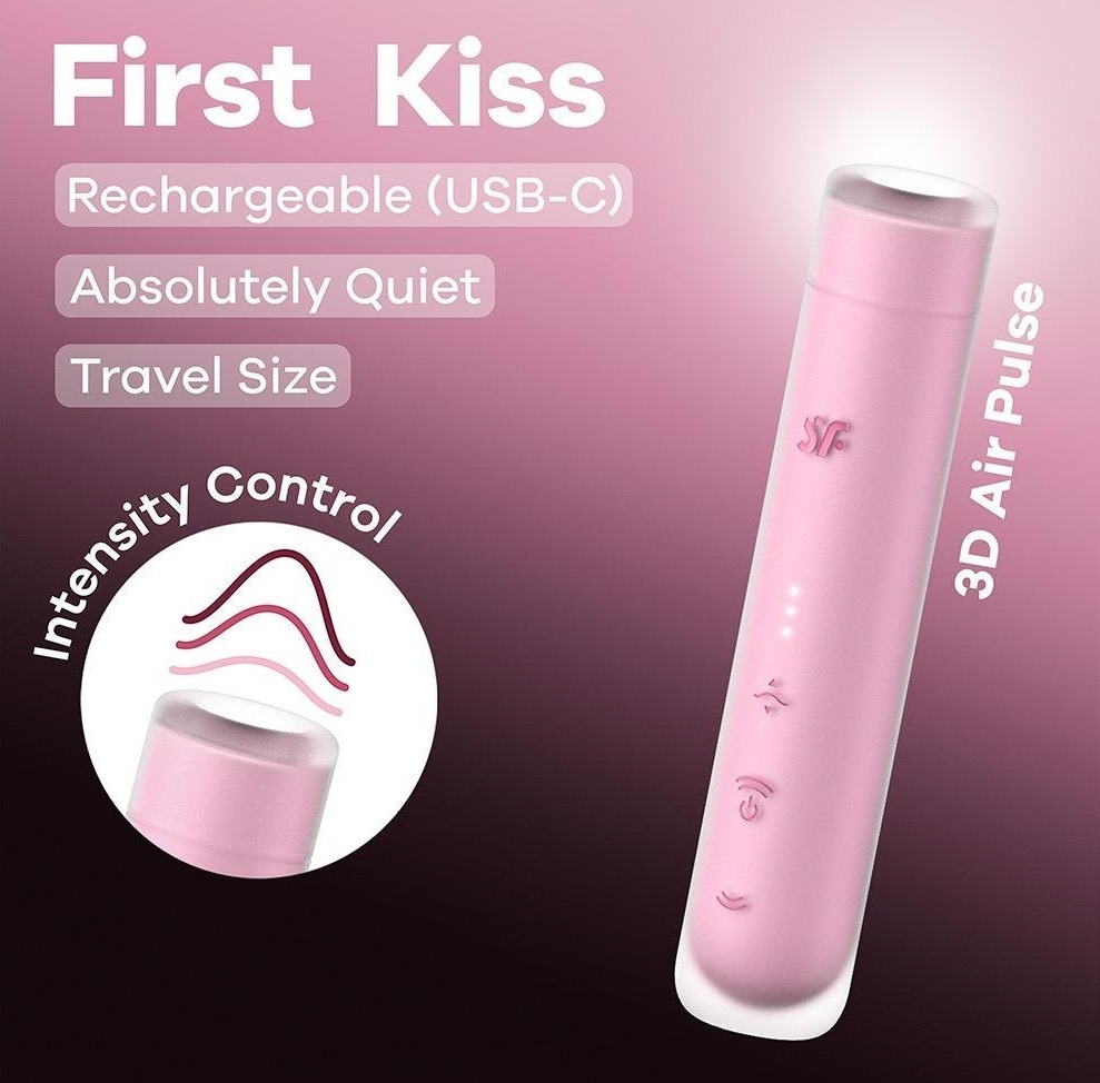 Вакуумний стимулятор Satisfyer First Kiss для клітора, рожевий, 12.5 х 2.5 см