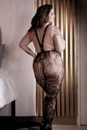 Бодістокінг з відкритими грудьми Sheer Fantasy Queen Size чорний