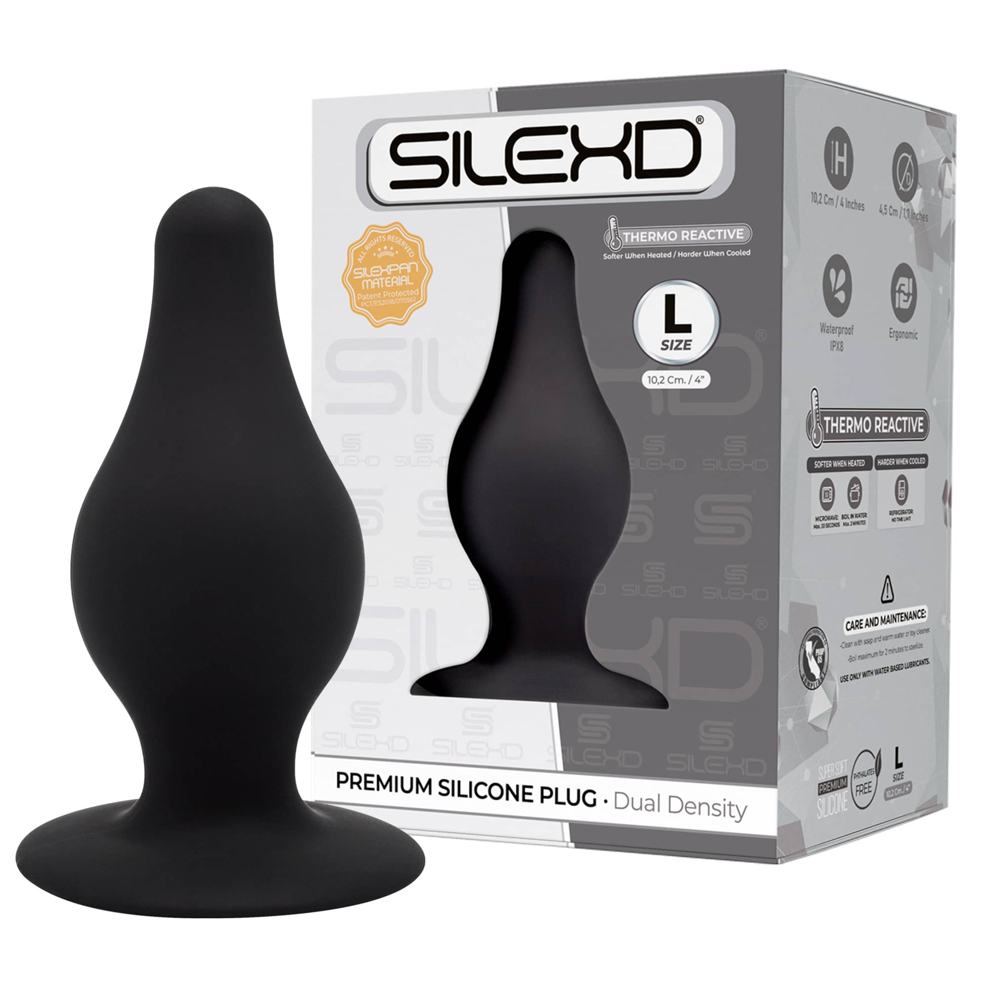 Анальна пробка термореактивна Silexd Plug Model 2 конічної форми, чорна, L