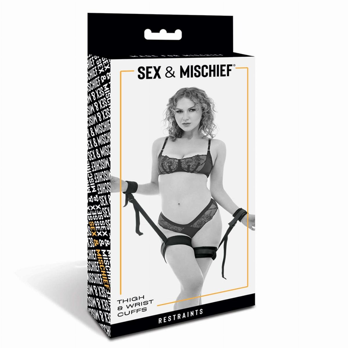 Наручники фіксатори SEX AND MISCHIEF на зап'ястя та стегна, чорні