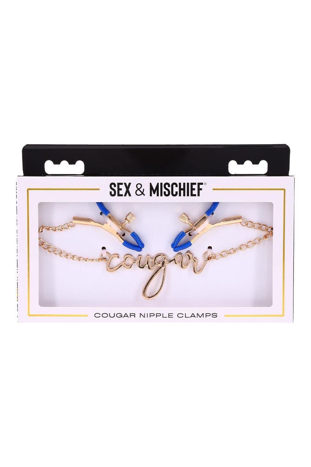 Затискачі для сосків Sex & Mischief на золотому ланцюжку зі словом «Cougar»