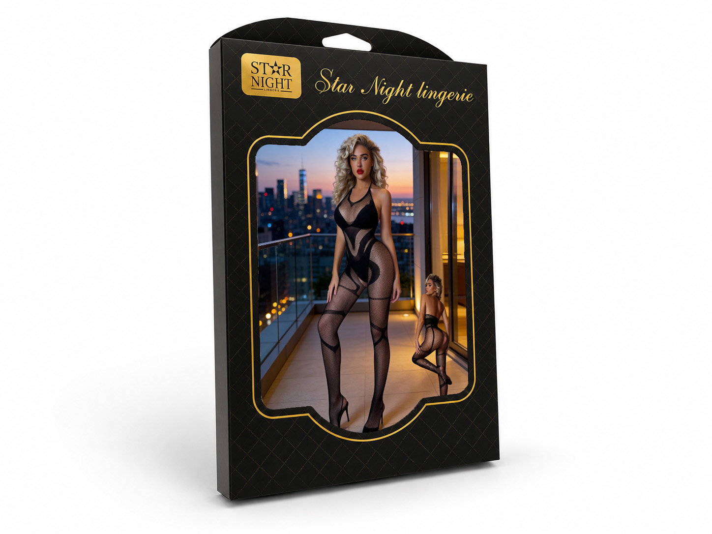 Комбинезон сетка Star Night с интимным вырезом, черный, OS (S–L)