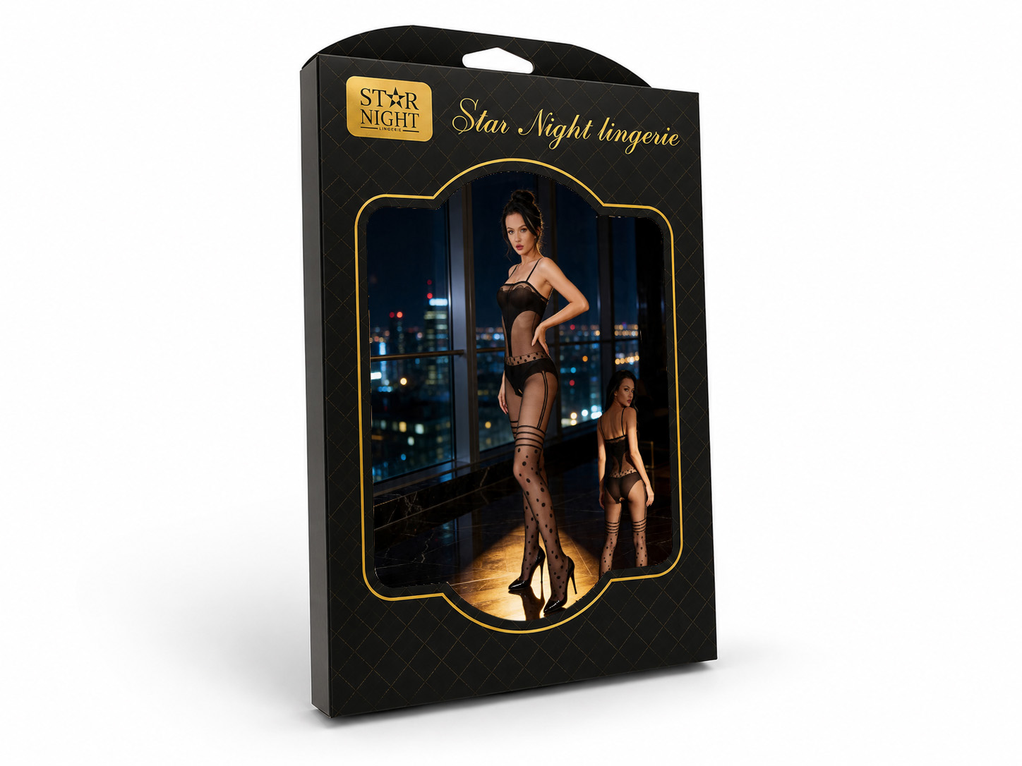 Комбинезон сетка на бретельках Star Night с узорами, черный, OS (S-L)