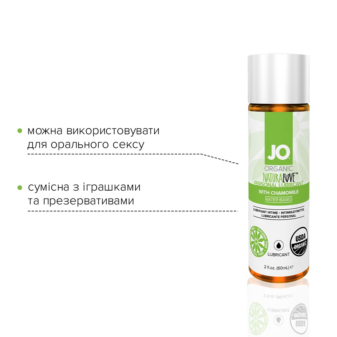 Смазка на водной основе JO NATURALOVE — ORGANIC (60 мл) с экстрактом листьев агавы и ромашки