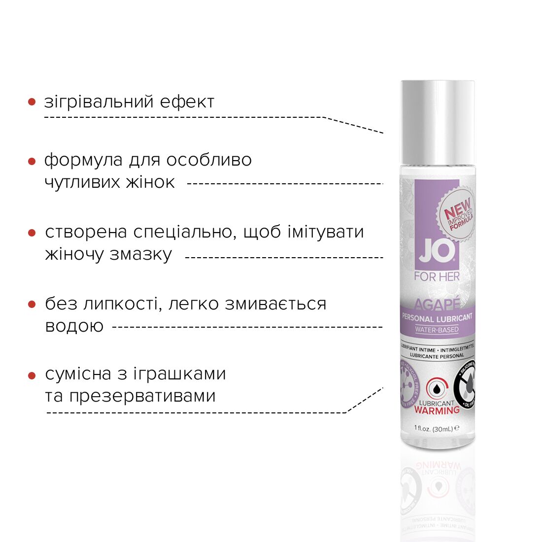 Разогревающая смазка JO AGAPE — WARMING (30 мл) без глицерина, гликоля и парабенов