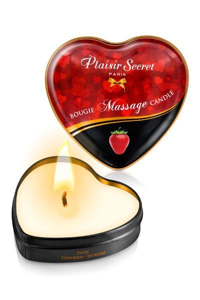 Розпродаж!!! Масажна свічка-серце Plaisirs Secrets Strawberry 35 мл (термін 04.2026)