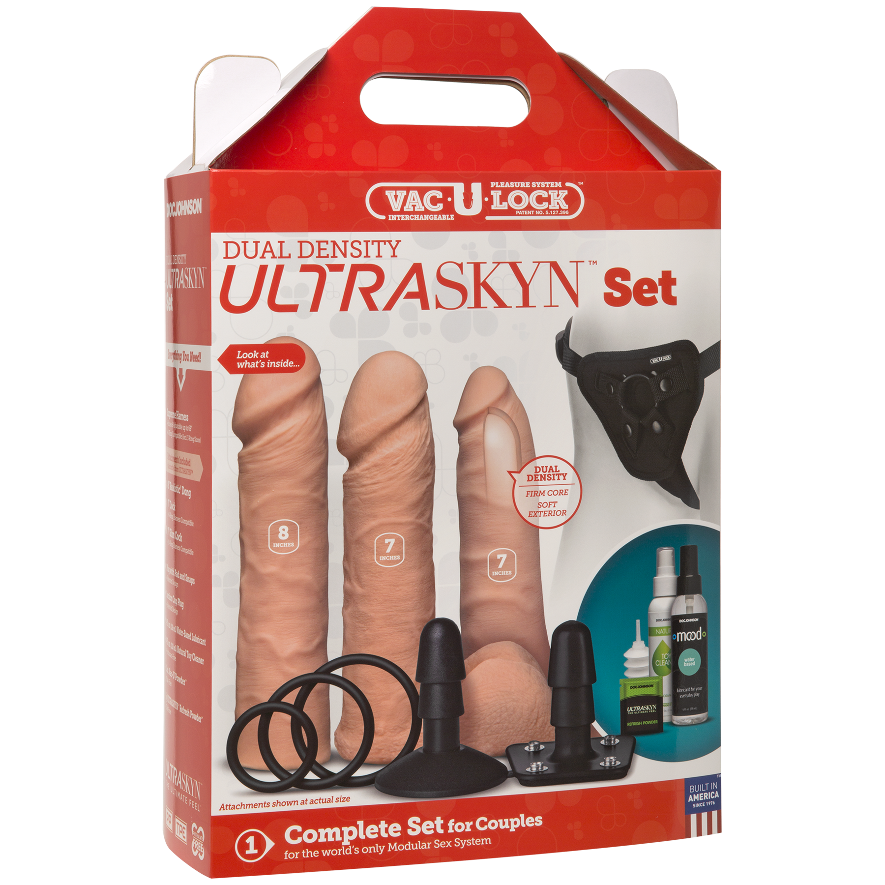 Набір для страпона Doc Johnson Vac-U-Lock Dual Density UltraSKYN Set, діаметр 3×4,5см
