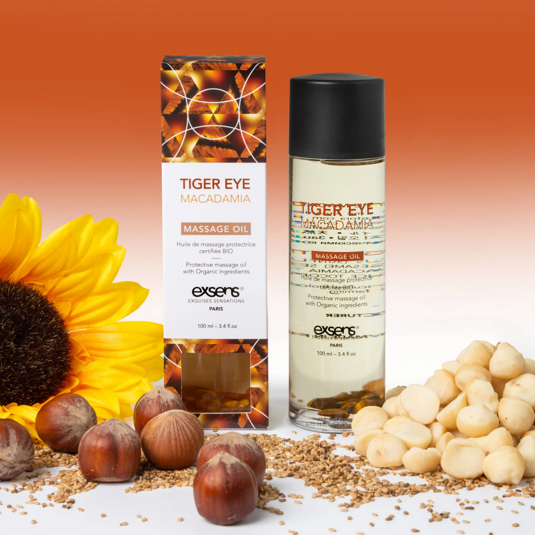 Массажное масло EXSENS Tiger Eye Macadamia (защита с тигровым глазом) 100мл, натуральное