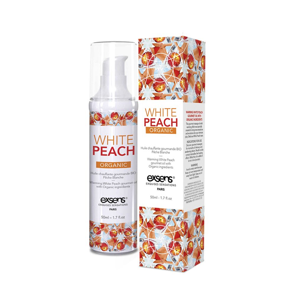Массажное масло EXSENS Organic White Peach 50 мл разогревающее, без сахара, без парабенов, съедобное