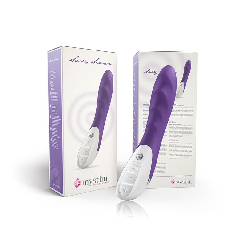 Потужний вібратор Mystim Sassy Simon Purple з двома моторами і стимулюючим рельєфом