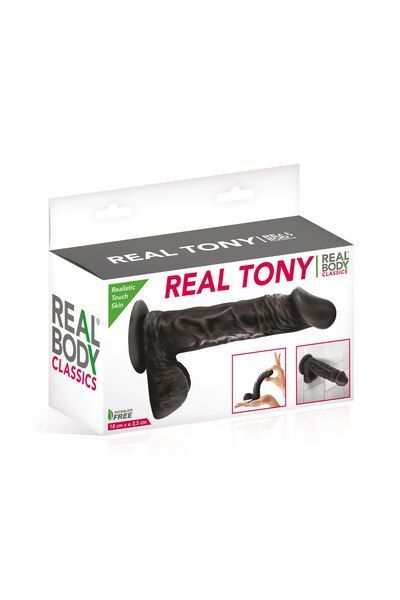 Фалоімітатор Real Body — Real Tony Black, TPE, діаметр 3,5 см (м'яте паковання!!!)