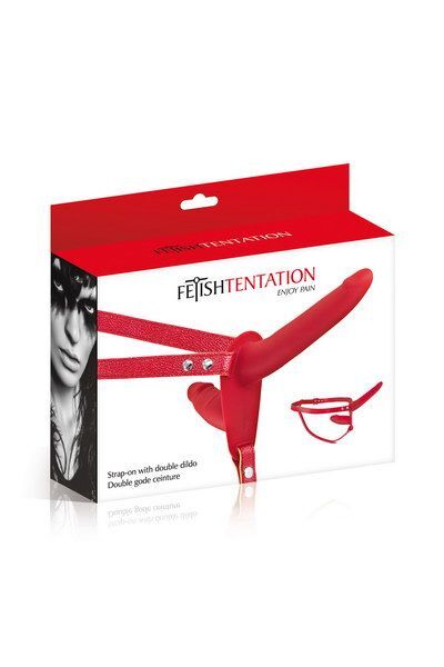 Подвійний страпон Fetish Tentation Strap-On with Double Dildo Red (м'яте паковання!!!)