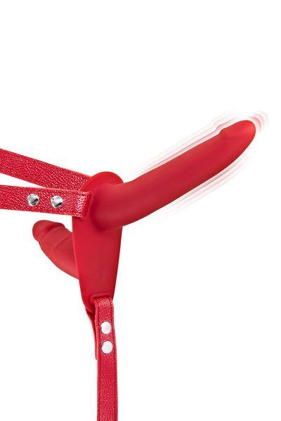 Двойной страпон с вибрацией Fetish Tentation Vibrating Strap-On Red (мятая упаковка!!!)