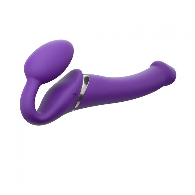 Безремневой страпон с вибрацией Strap-On-Me Vibrating Violet M диаметр 3,8 см, пульт ДУ, регулируемый