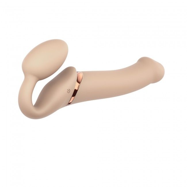 Безремневой страпон с вибрацией Strap-On-Me Vibrating Flesh L, диаметр 4,2 см, пульт ДУ, регулируемый