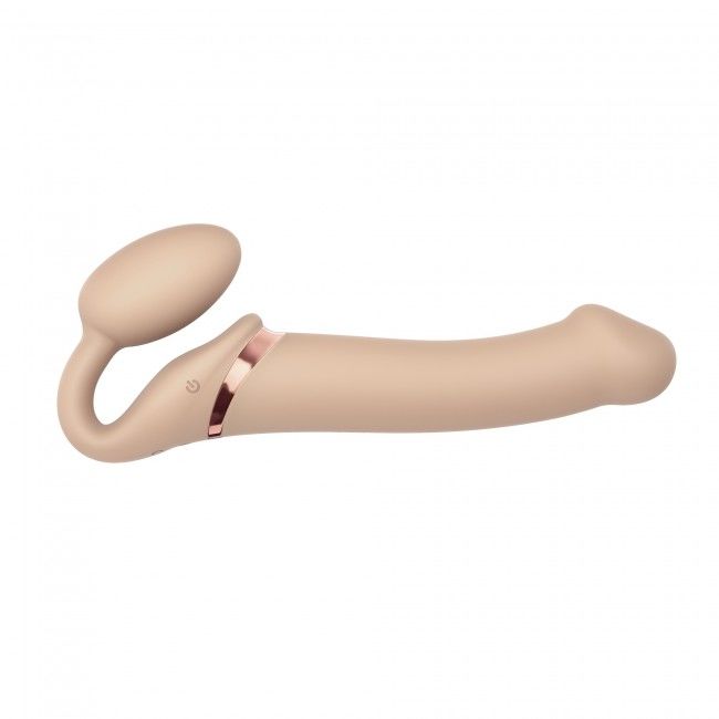 Безремневой страпон с вибрацией Strap-On-Me Vibrating Flesh L, диаметр 4,2 см, пульт ДУ, регулируемый
