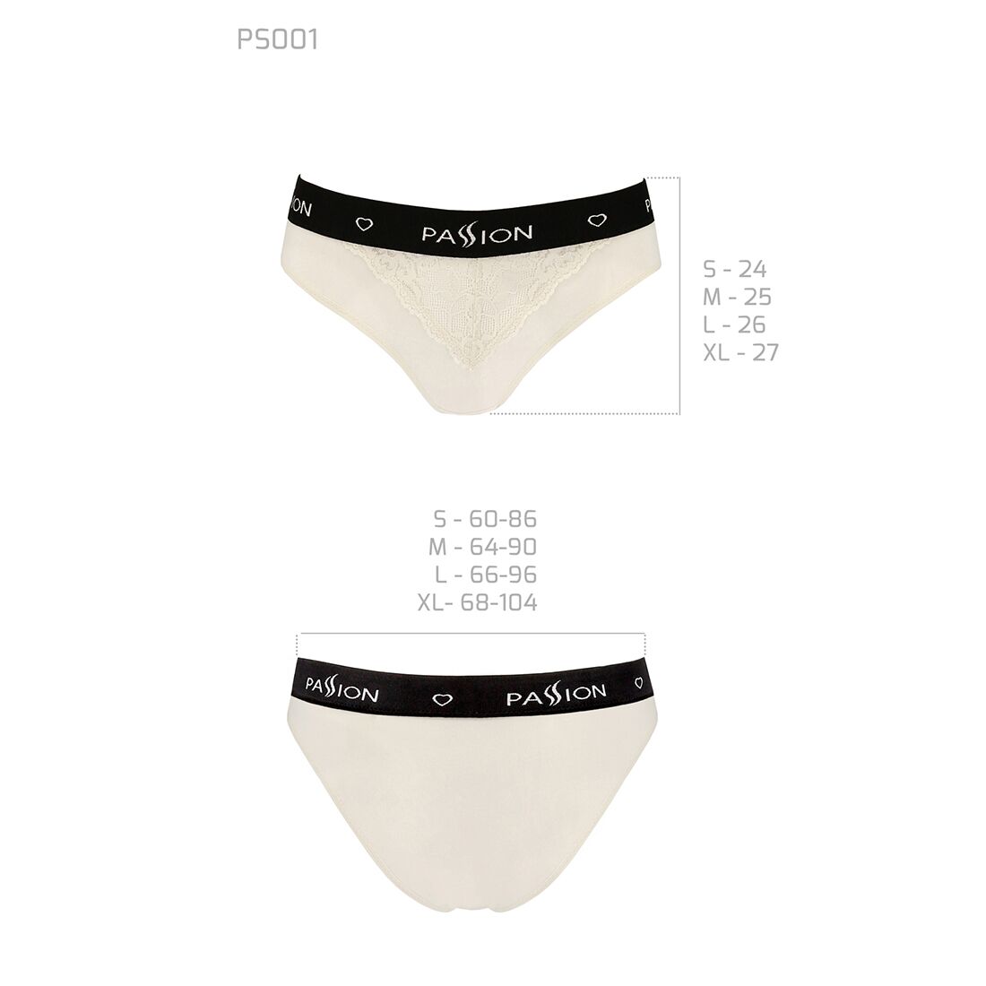 Трусики з широкою резинкою і мереживом Passion PS001 PANTIES XL, ecru