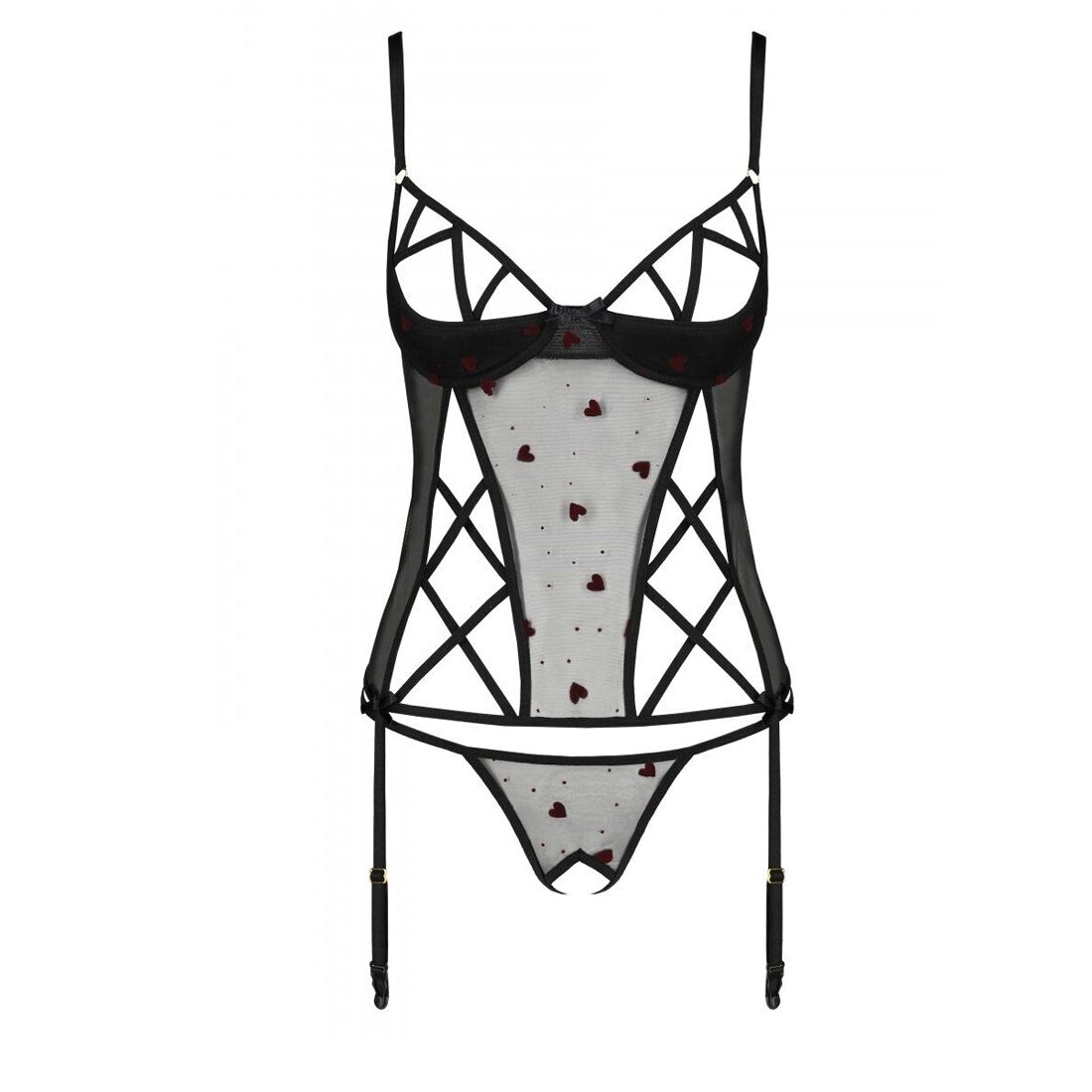 Корсет с подвязками, стринги Passion LOVELIA CORSET S/M, black