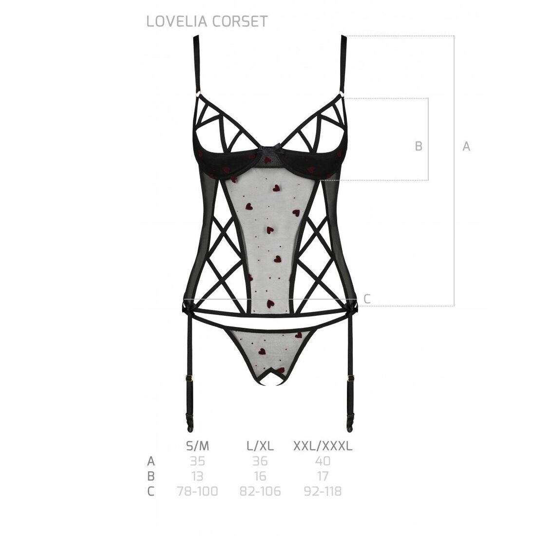 Корсет с подвязками, стринги Passion LOVELIA CORSET S/M, black