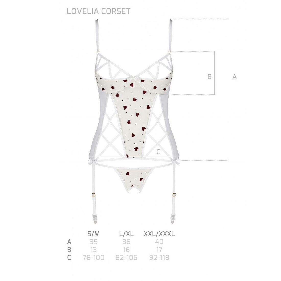Корсет с подвязками, стринги Passion LOVELIA CORSET L/XL, white