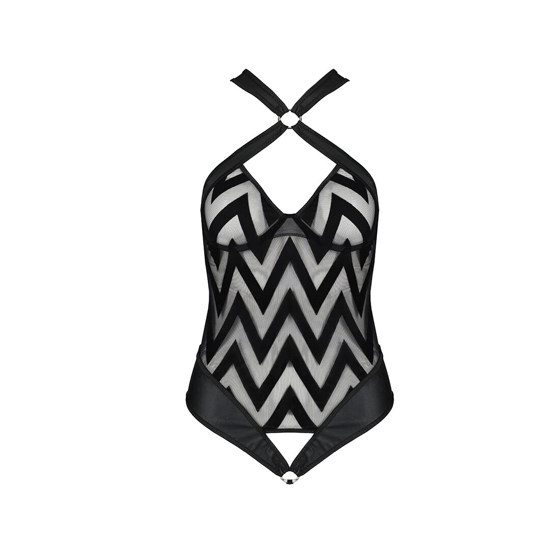 Сітчастий боді з халтером та ритмічним малюнком Passion Hima Body L/XL, black