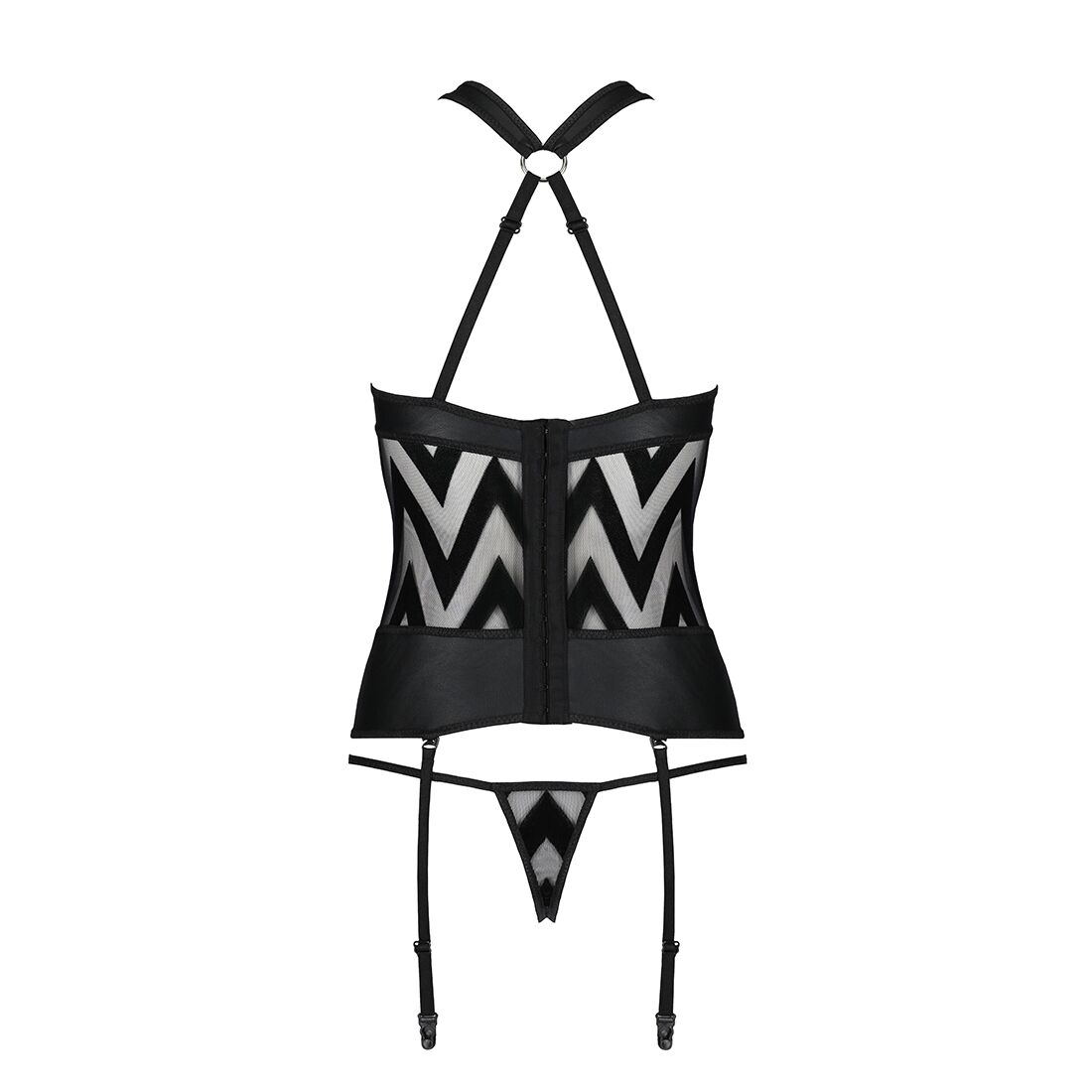 Сетчатый комплект с узором, корсет, подвязки, трусики Passion HIMA CORSET XXL/XXXL, black