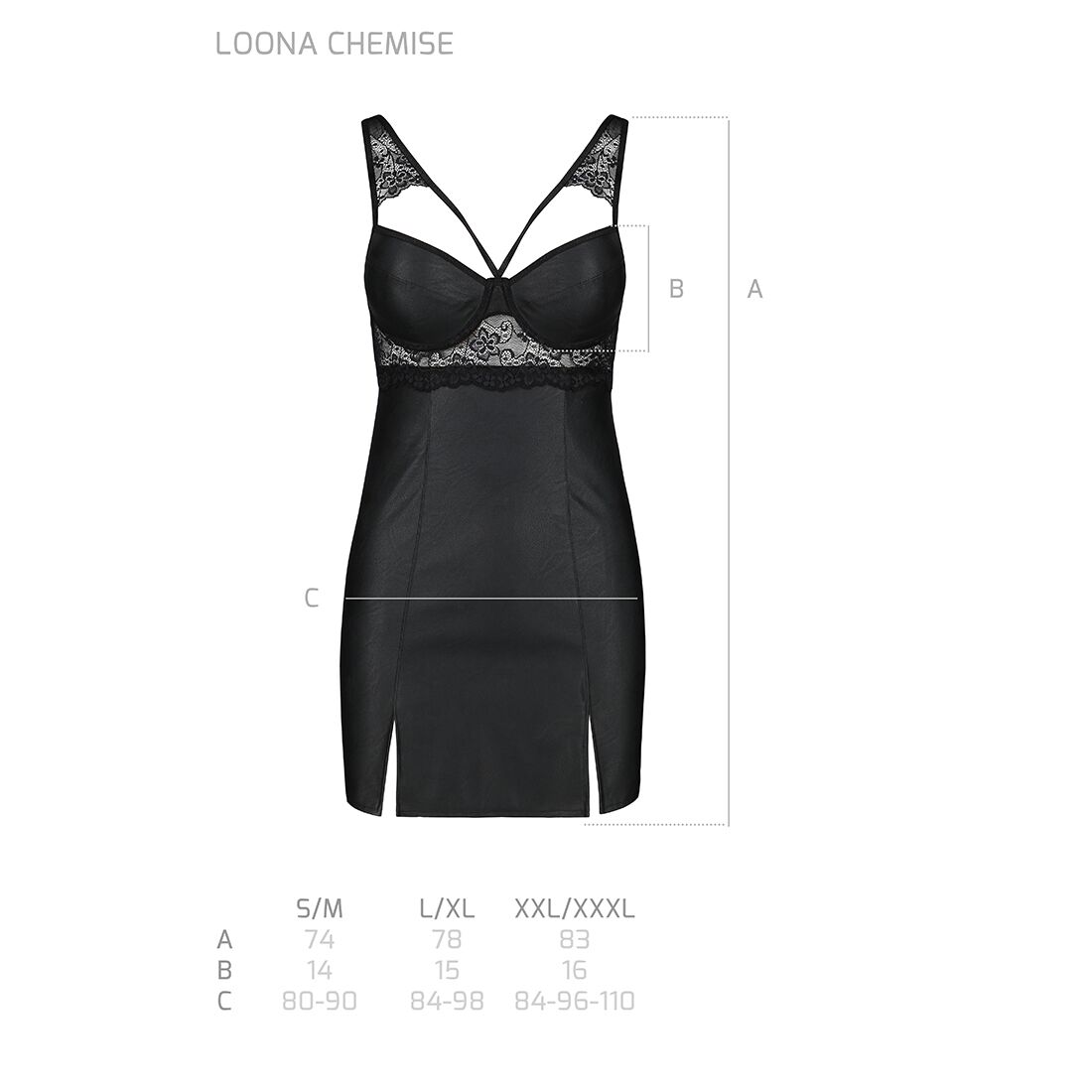 Бэби-долл из эко-кожи и кружева Passion LOONA CHEMISE L/XL, black