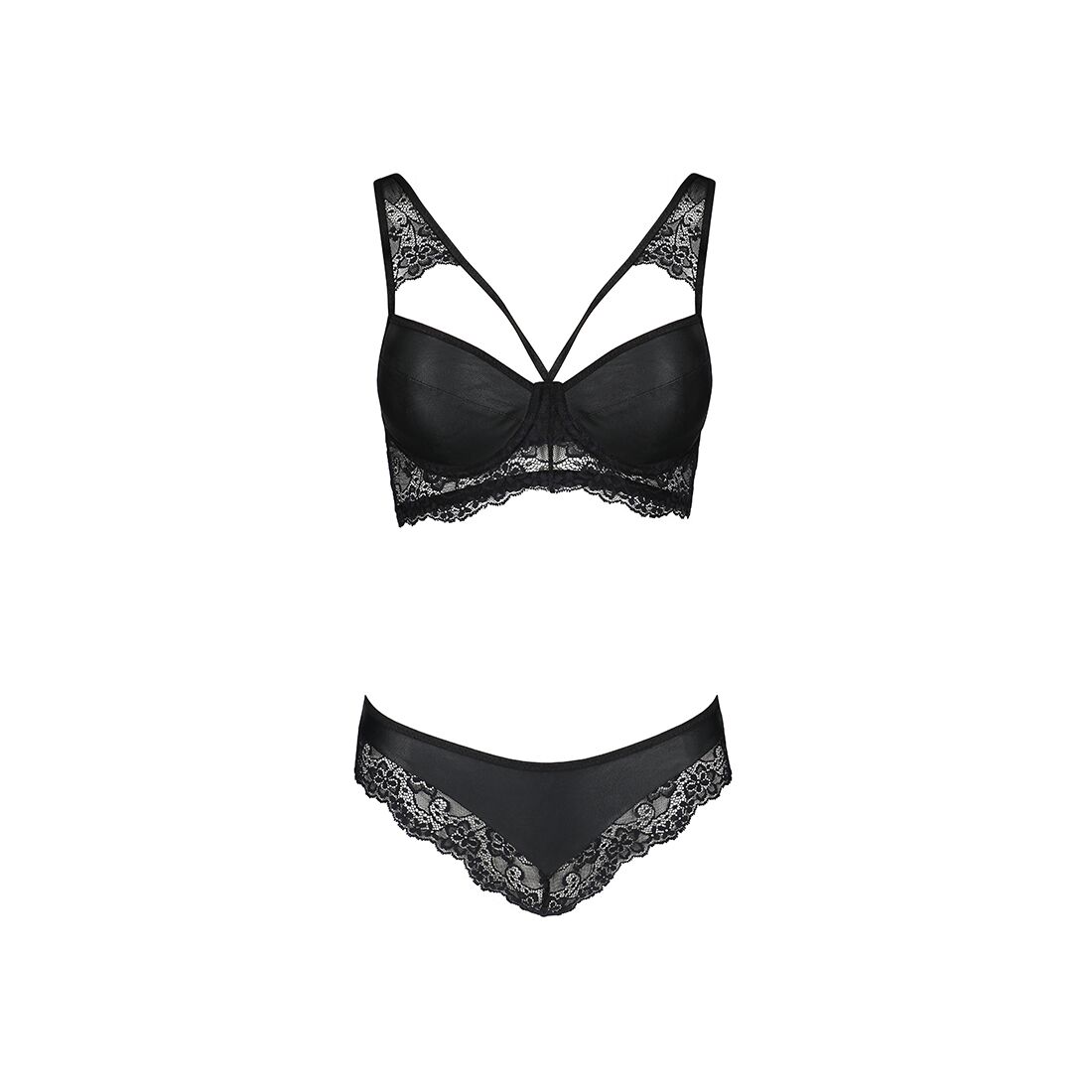 Комплект з еко-шкіри та мережива Passion LOONA SET XXL/XXXL, black, бра і трусики