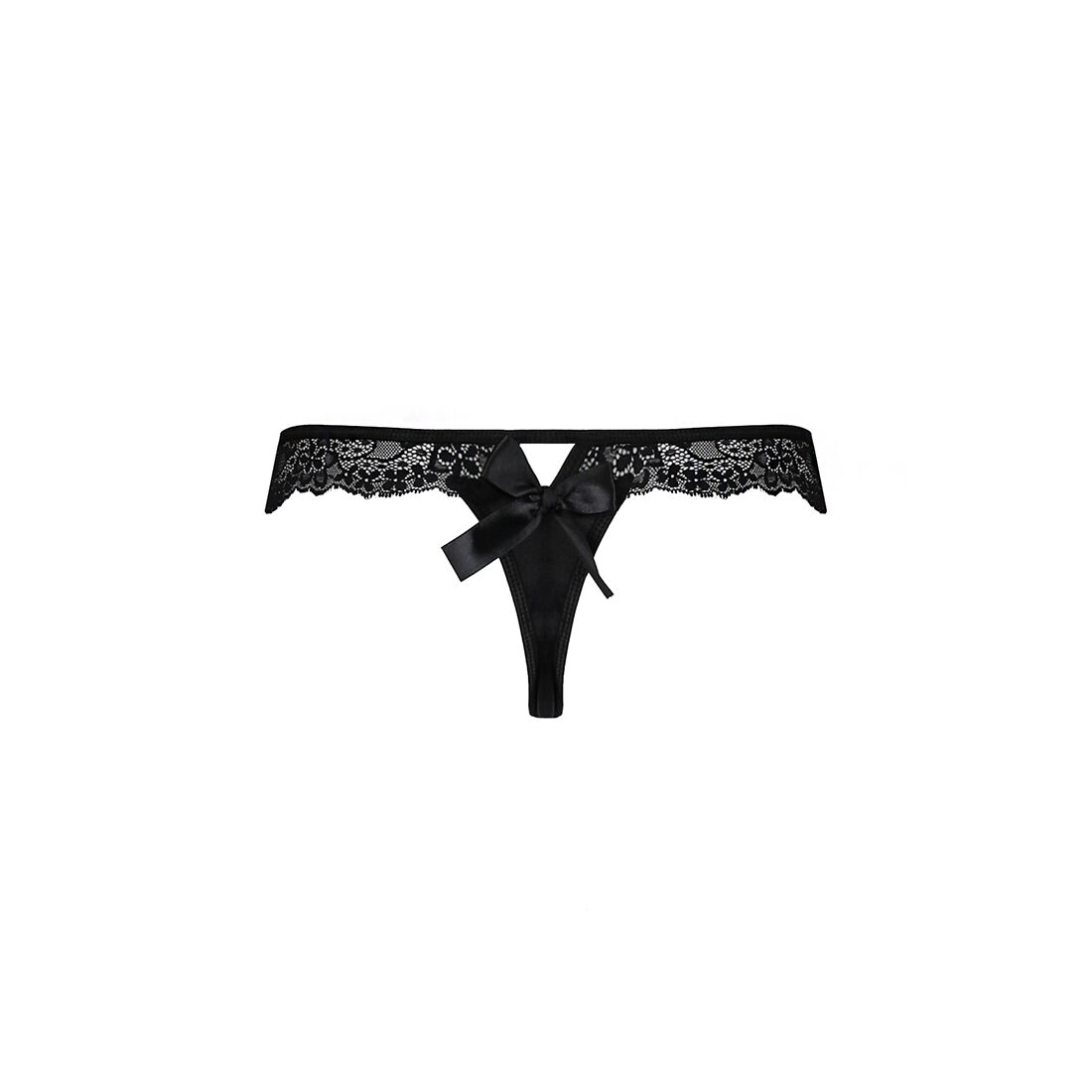Кружевные трусики-танга с атласным бантиком Passion NAJA THONG L/XL, black