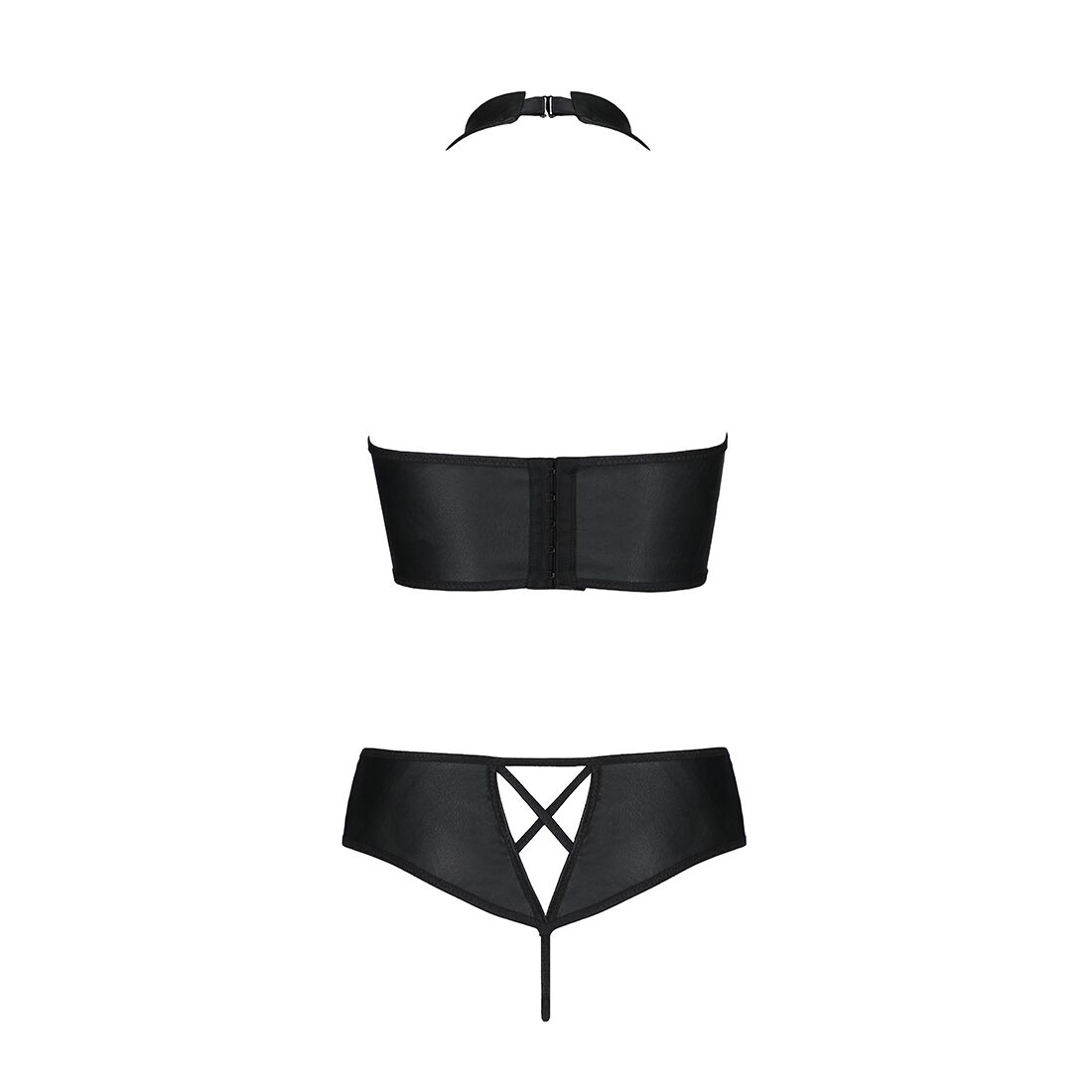 Комплект з еко-шкіри Passion NANCY BIKINI L/XL, black, бра та трусики з імітацією шнурівки