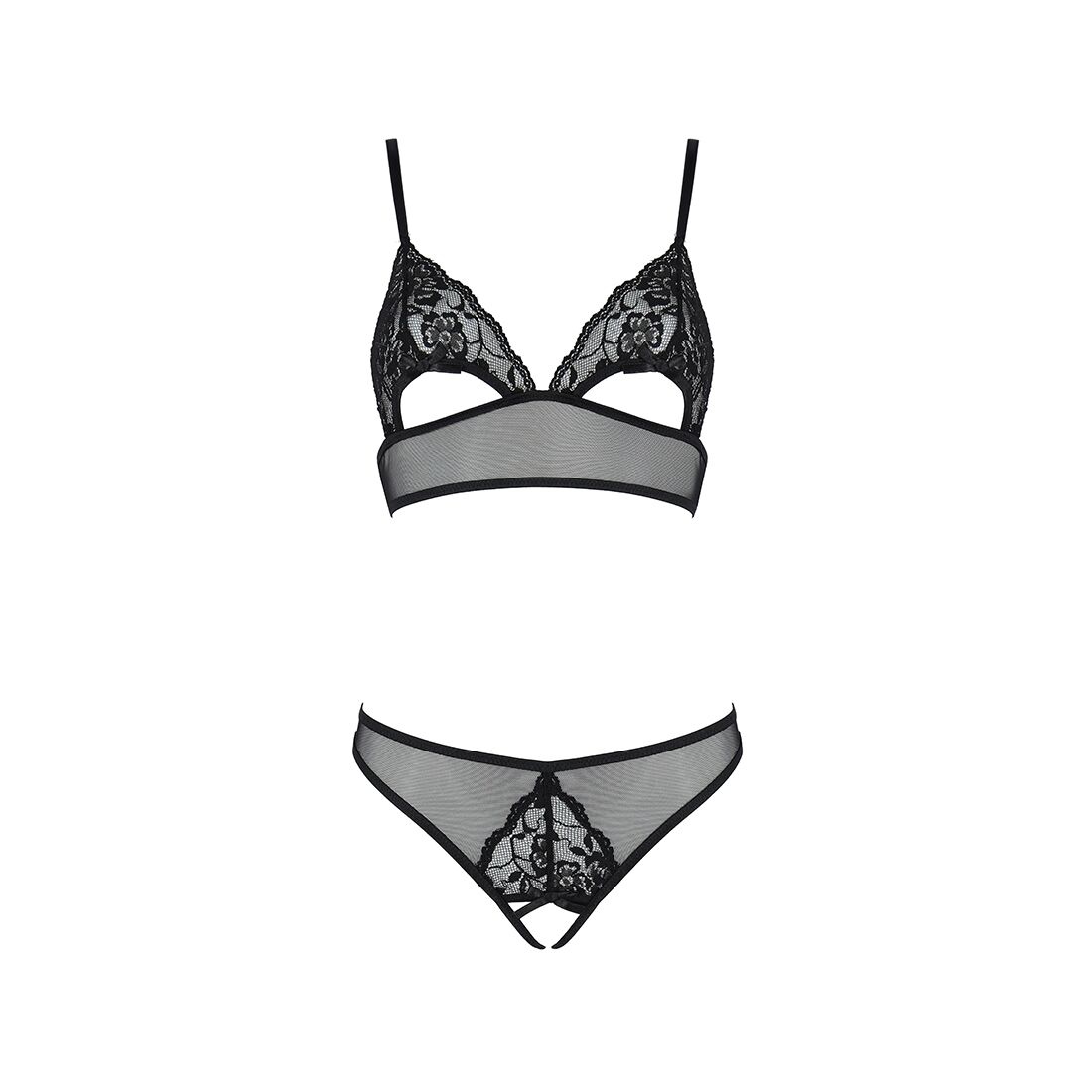 Комплект із бралету з ажурним ліфом та відкритими трусиками Passion CHRISTA SET Open Bra S/M black